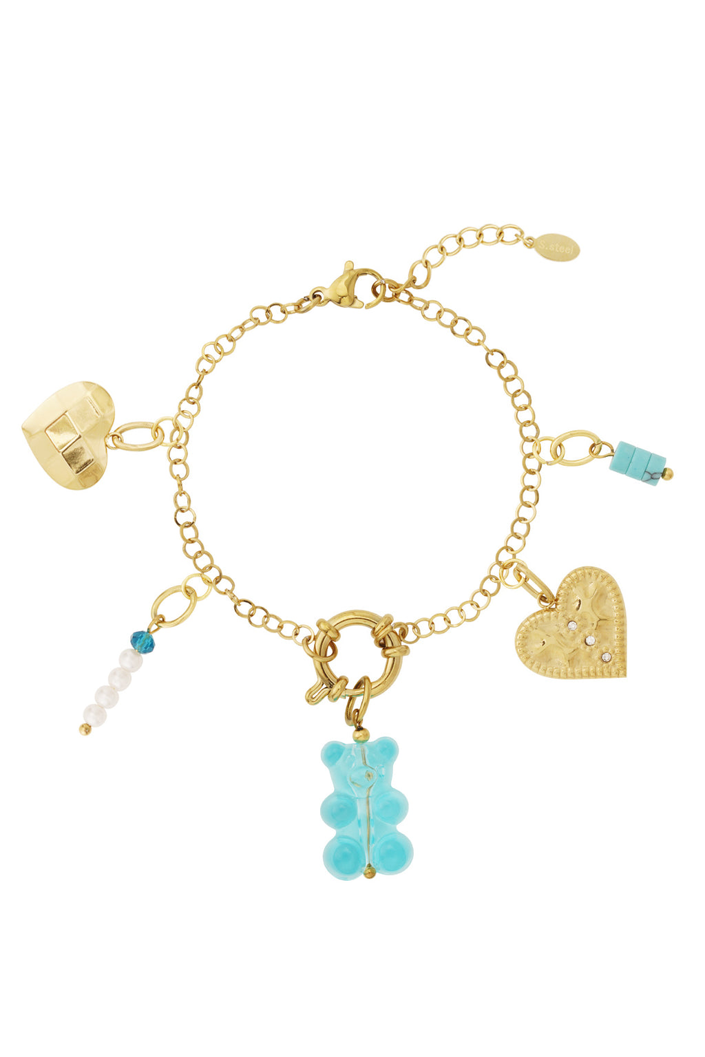 Braccialetto Charm Color Oro con Orsetto Gommoso – Set con 5 Ciondoli