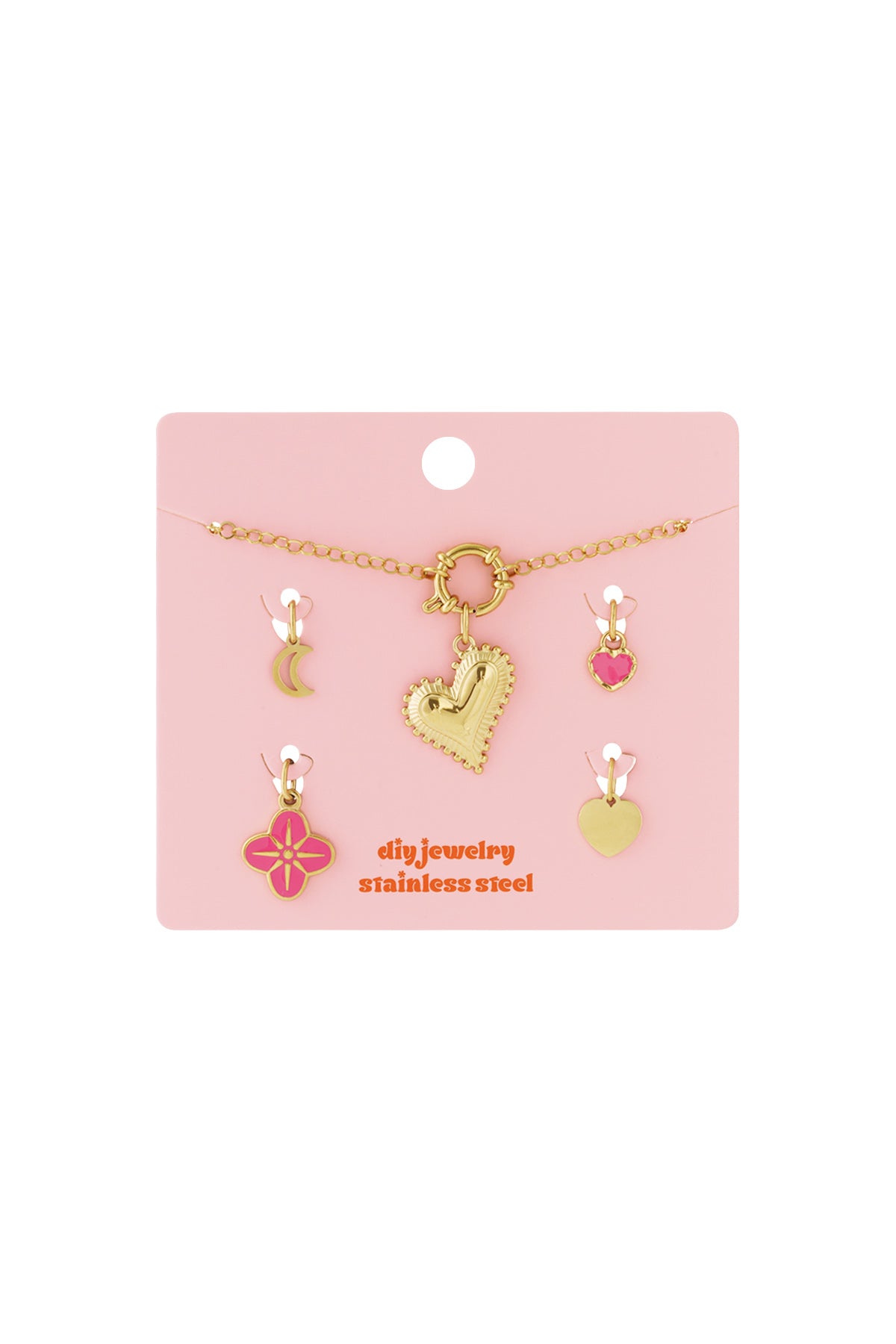 Collana Donna Placcata Oro 14K con Charm Cuore Colorati – 37-45 cm