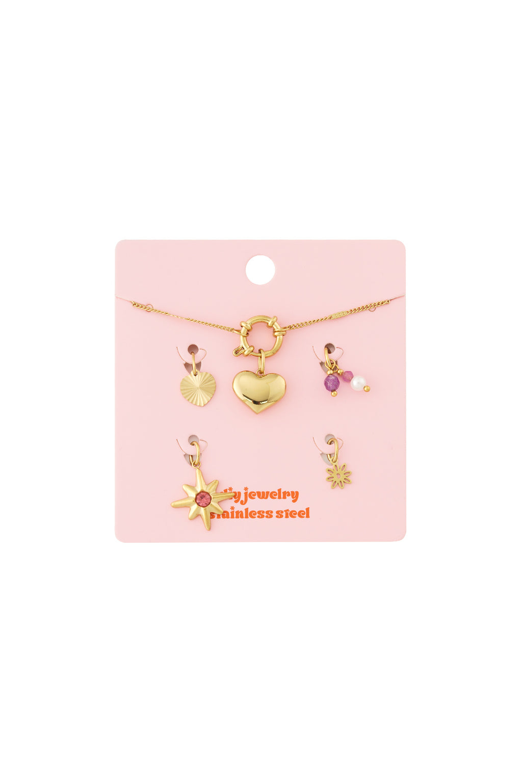 Braccialetto Placcato Oro 14K con Cuore e Charm Pendenti – Gioiello da Donna