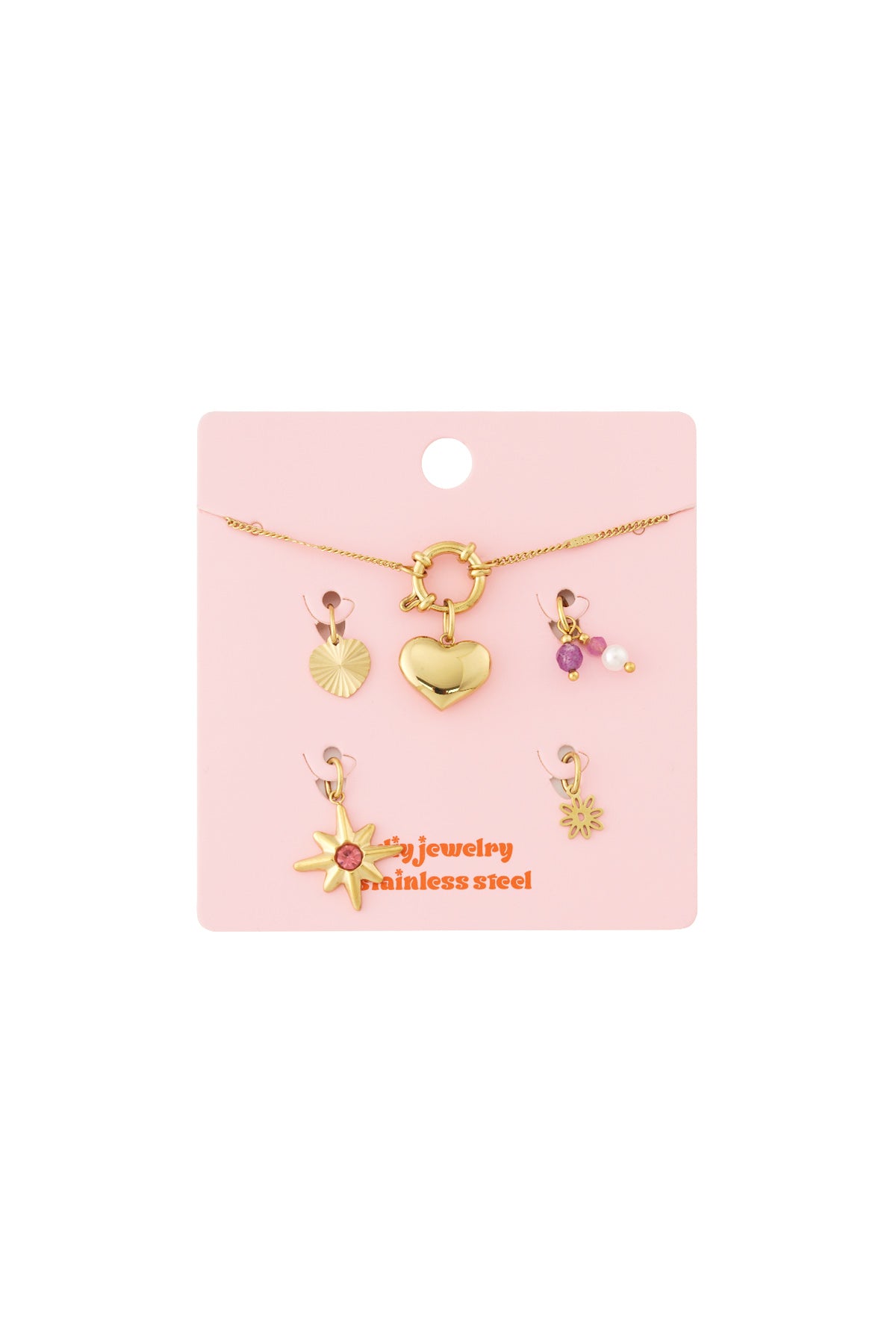 Braccialetto Placcato Oro 14K con Cuore e Charm Pendenti – Gioiello da Donna