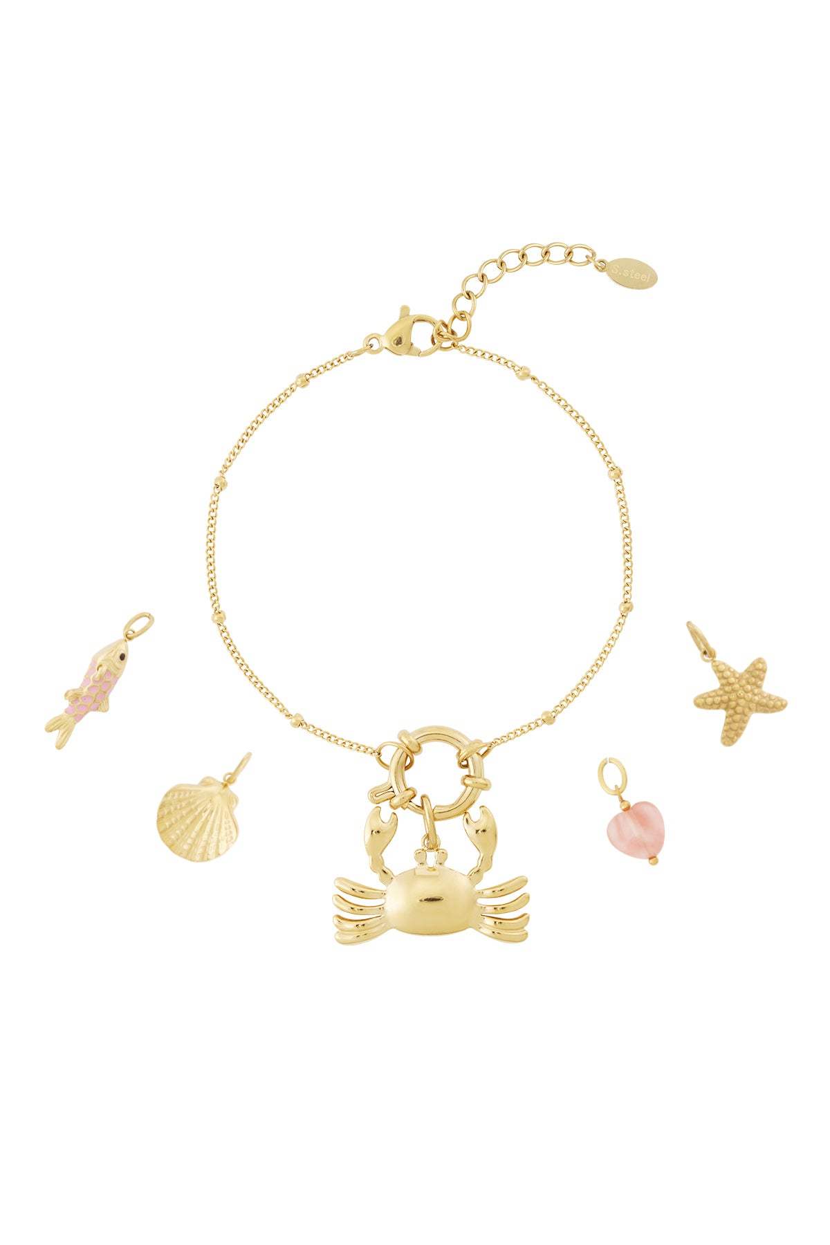 Braccialetto Donna Placcato Oro 14K con Charm Mare, Conchiglia e Stella Marina