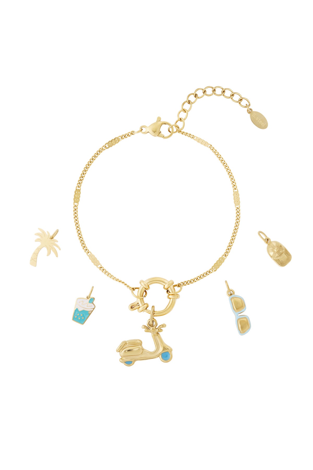 Braccialetto Placcato Oro 14K con Charm Scooter e Pendenti