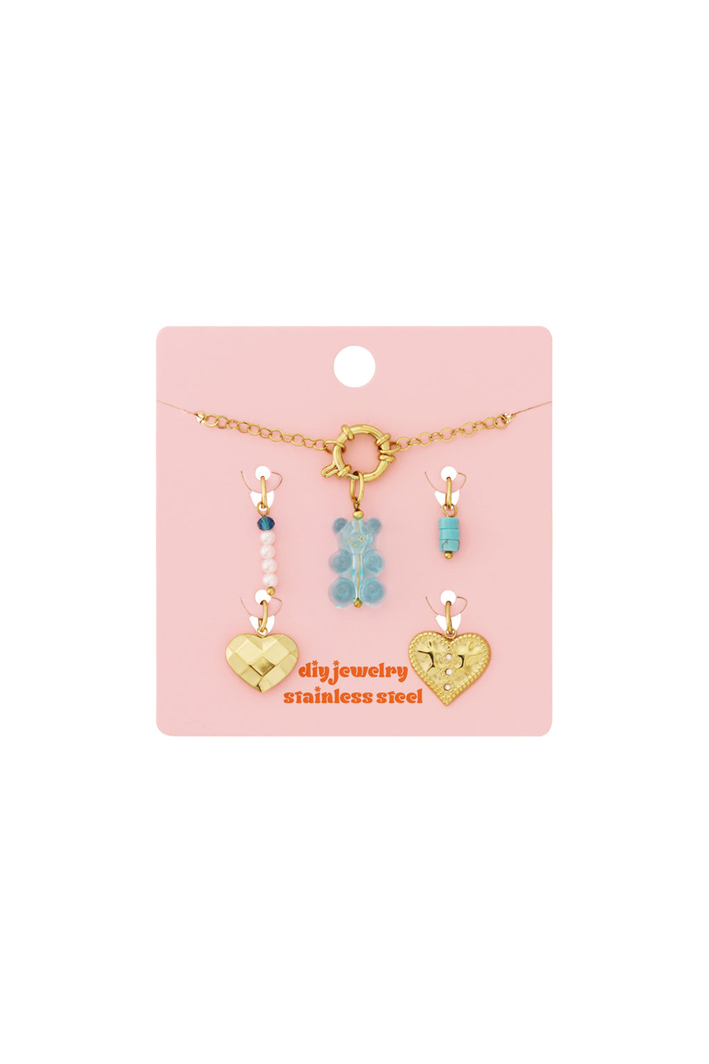Braccialetto Charm Color Oro con Orsetto Gommoso – Set con 5 Ciondoli