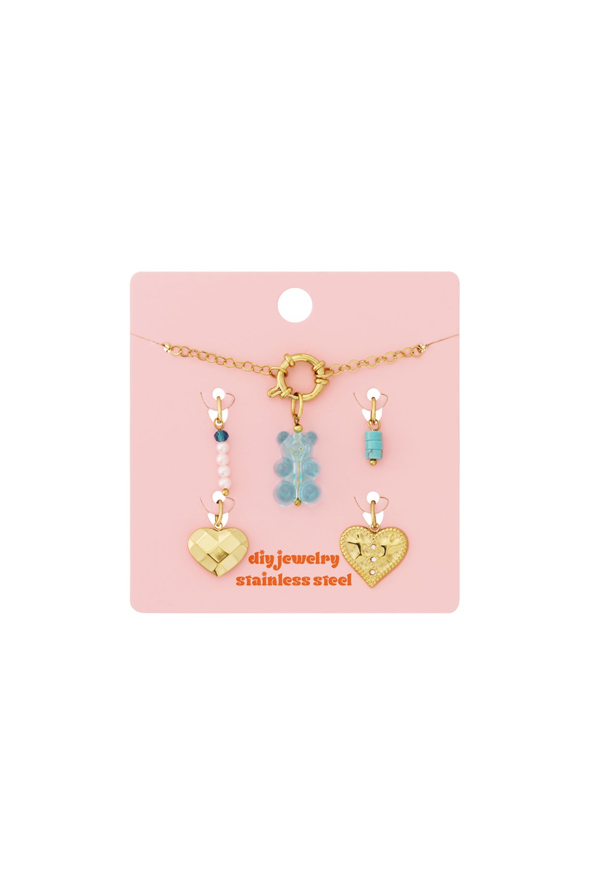 Braccialetto Charm Color Oro con Orsetto Gommoso – Set con 5 Ciondoli