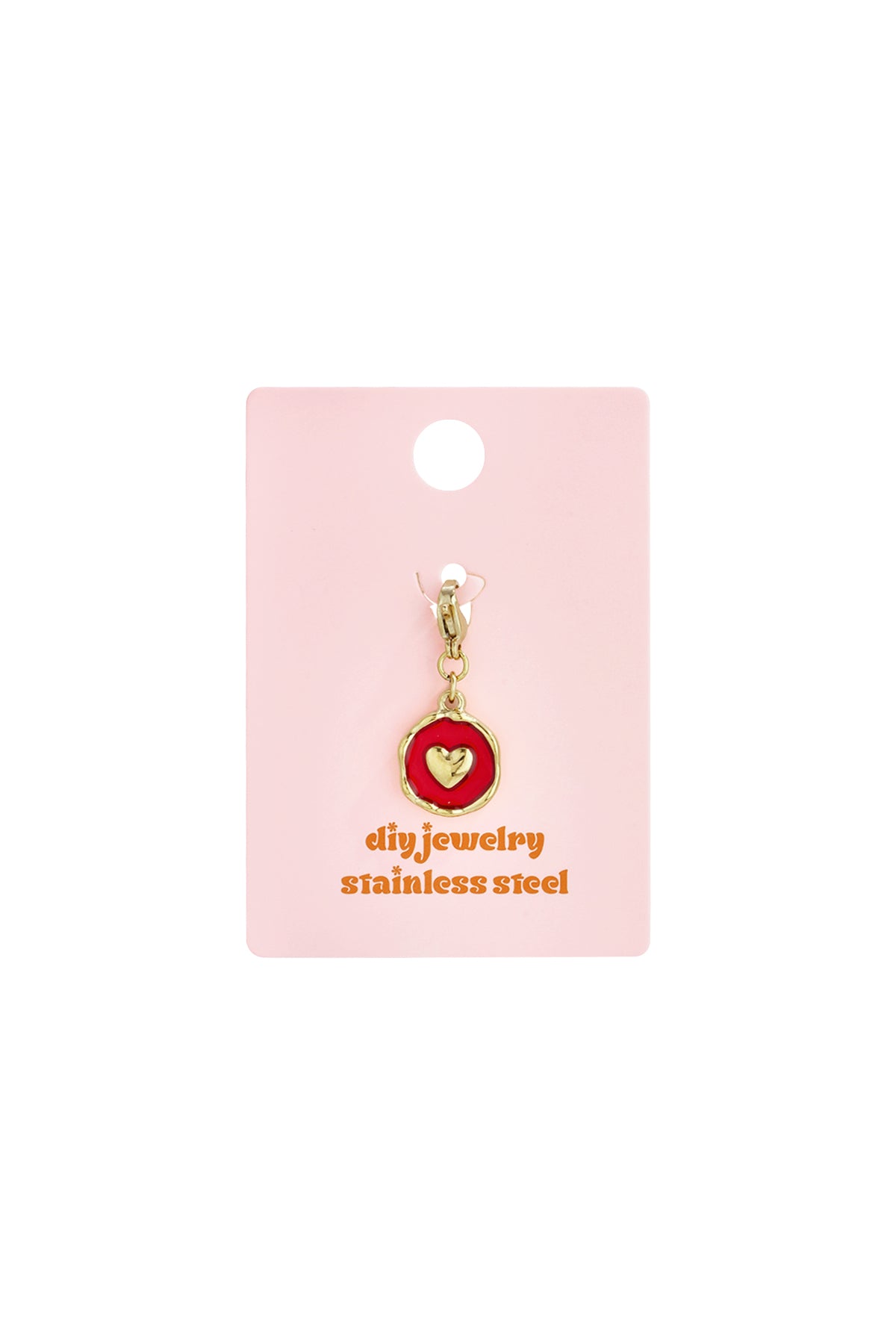 Charm Cuore Rosso Smaltato in Acciaio Inossidabile