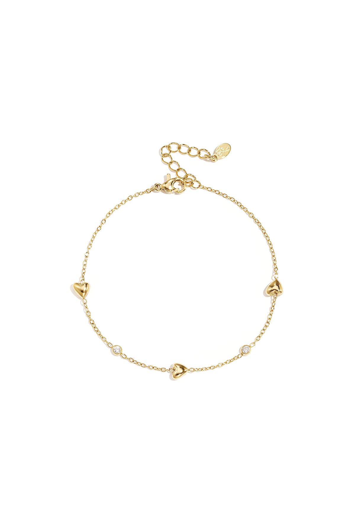 Braccialetto con piccoli cuori e strass in acciaio inox
