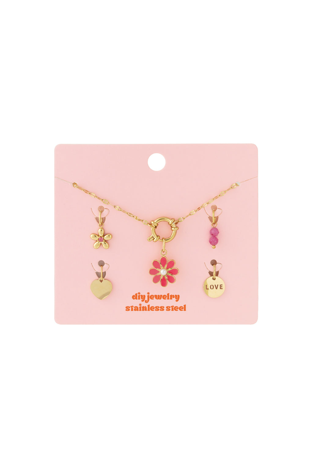Collana Donna Placcata Oro 14K con Charm e Fiore Rosso – 37-45 cm