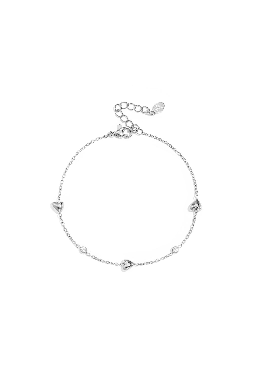 Braccialetto con piccoli cuori e strass in acciaio inox