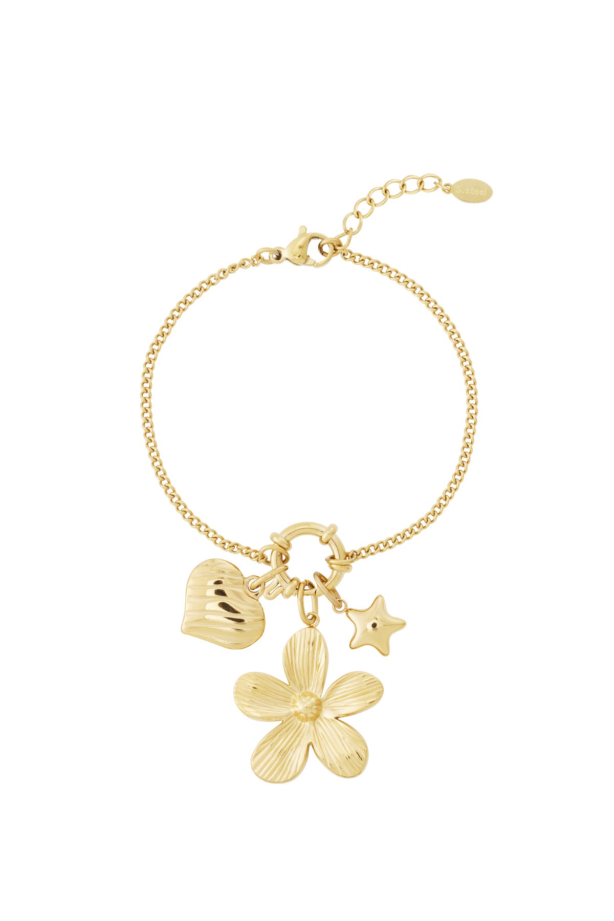 Braccialetto Color Oro con Charm Floreali – 5 Ciondoli Pendenti