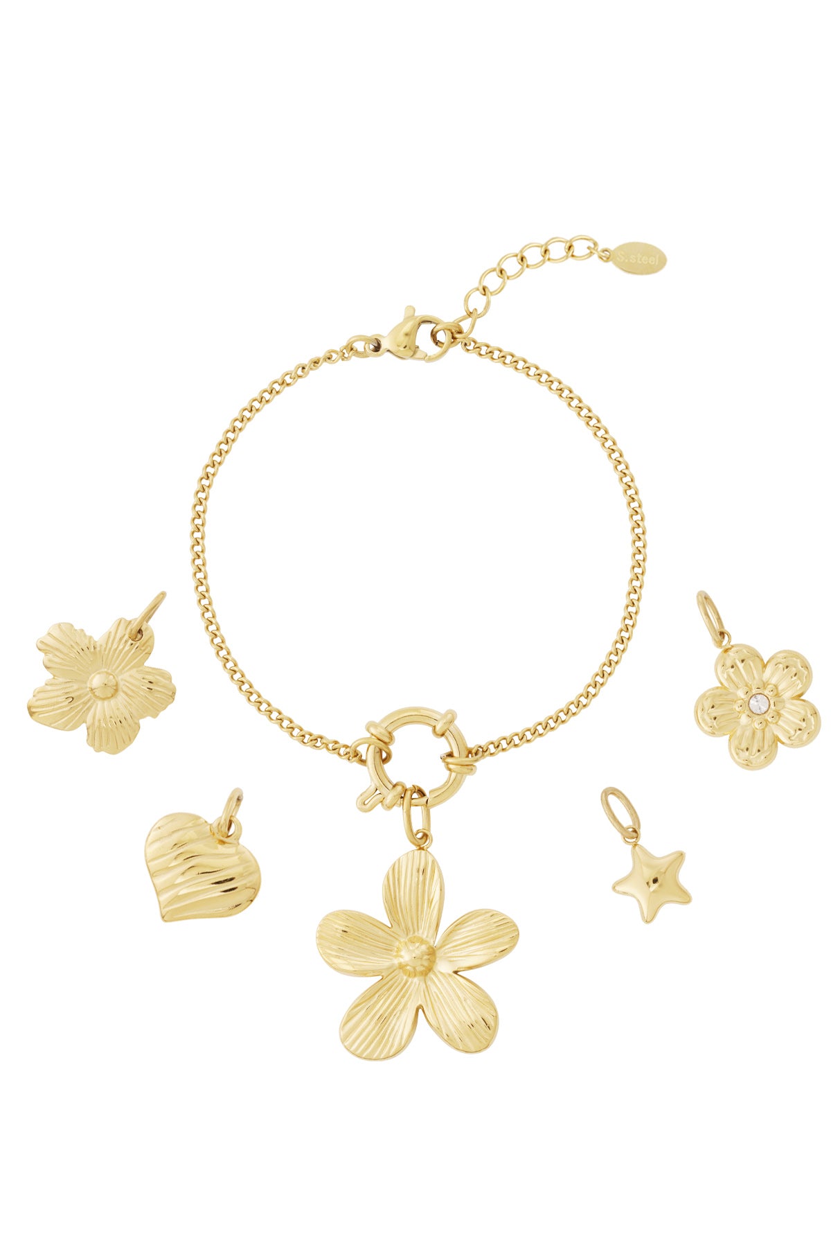 Braccialetto Color Oro con Charm Floreali – 5 Ciondoli Pendenti