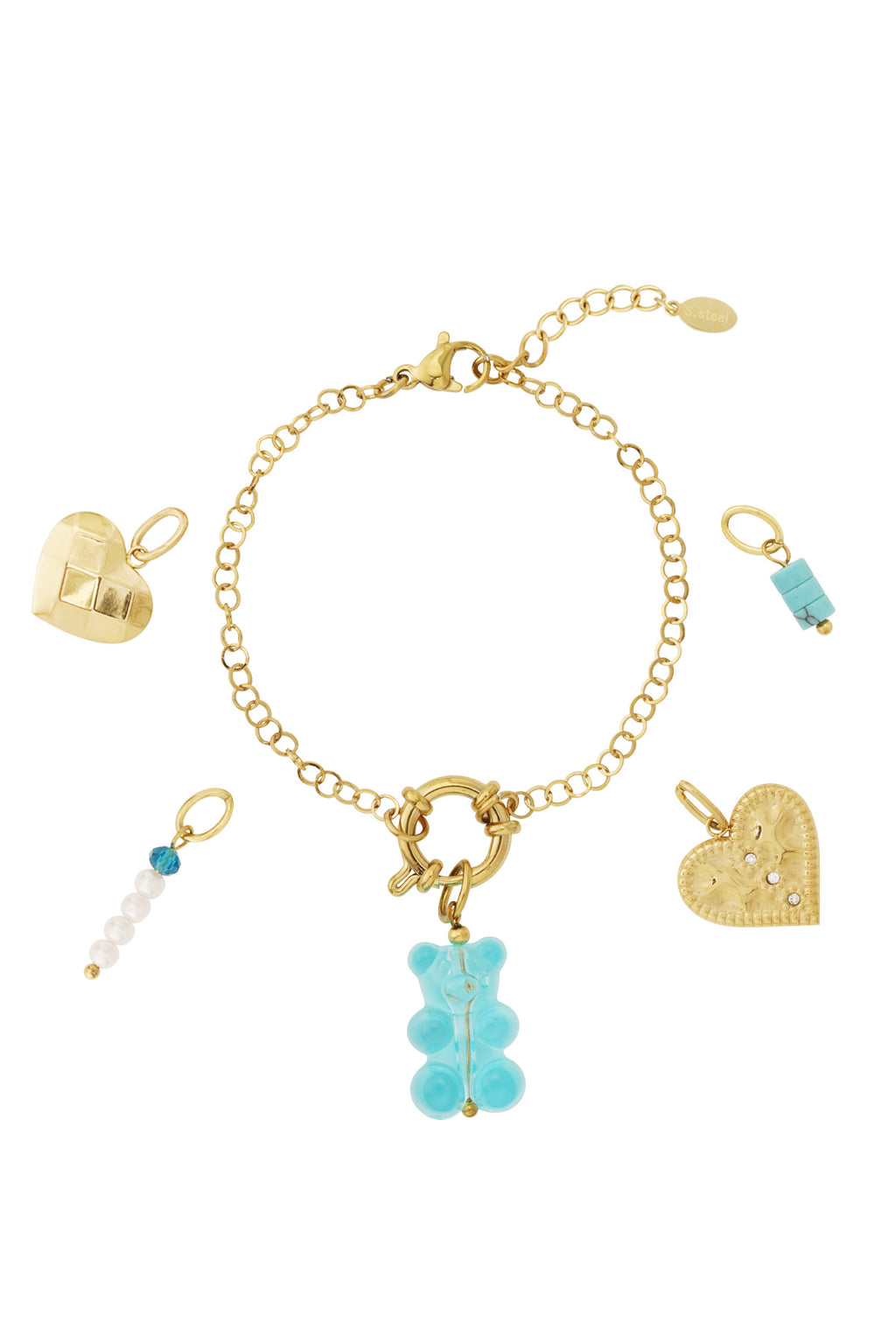 Braccialetto Charm Color Oro con Orsetto Gommoso – Set con 5 Ciondoli