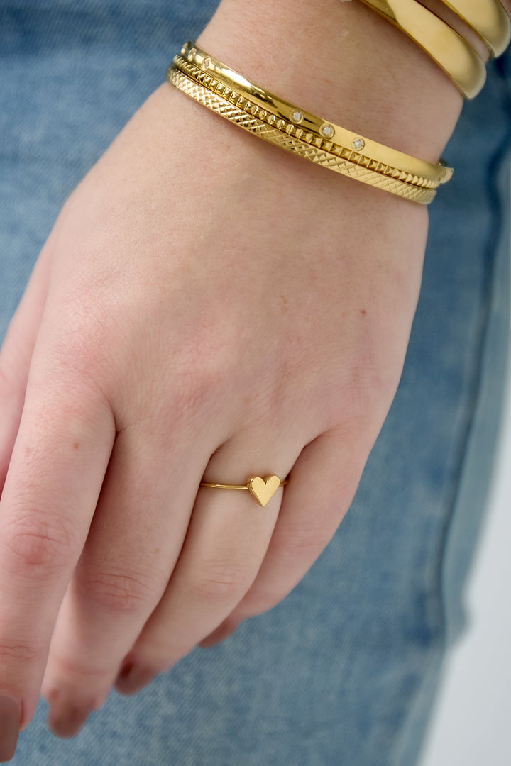 Anello regolabile con piccolo cuore in acciaio inox – oro o argento